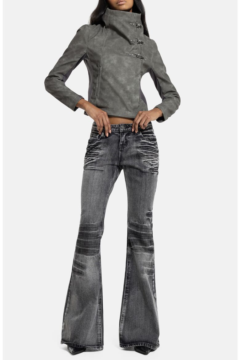 Funnel Neck Faux Leather Jacket, Alternate, color, GREY