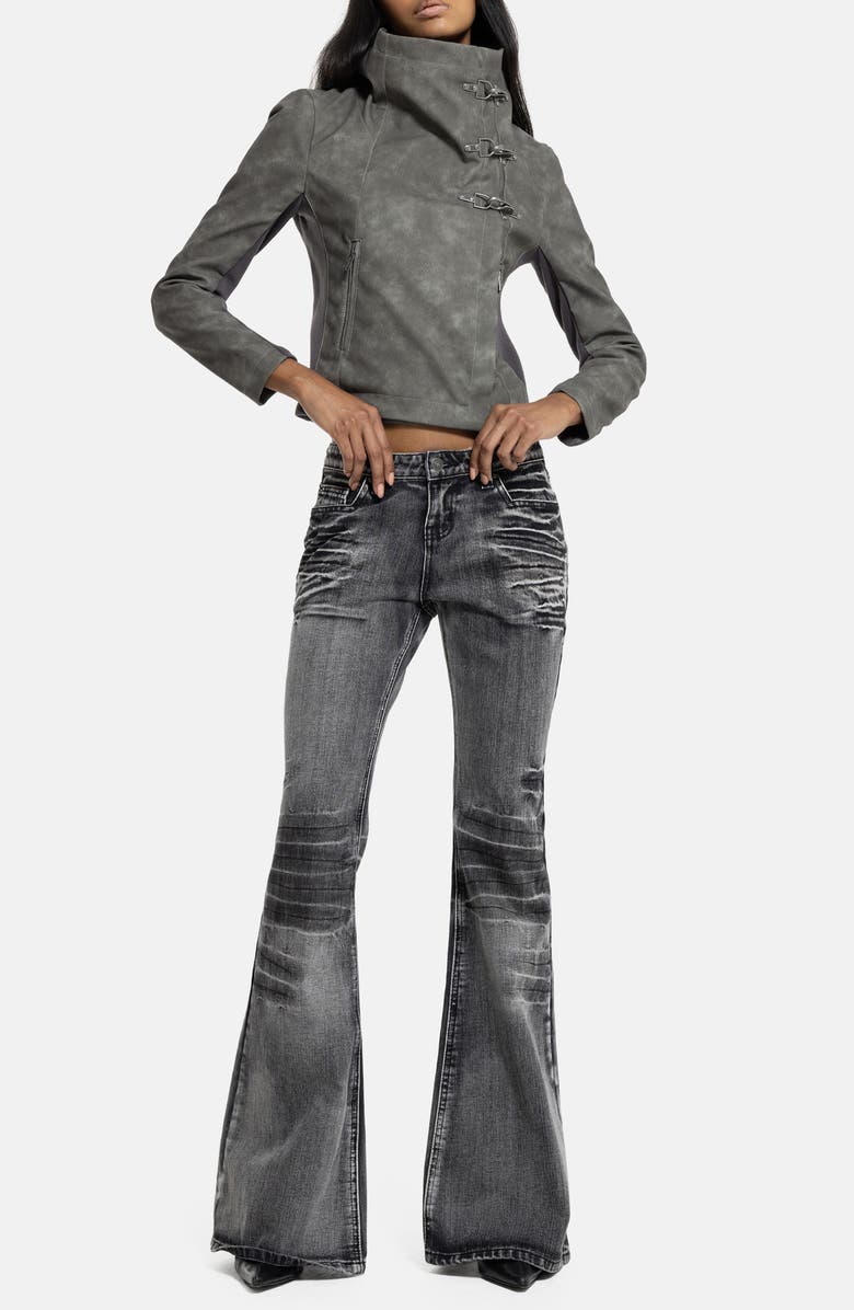 JADED LONDON Funnel Neck Faux Leather Jacket, Alternate, color, Grey