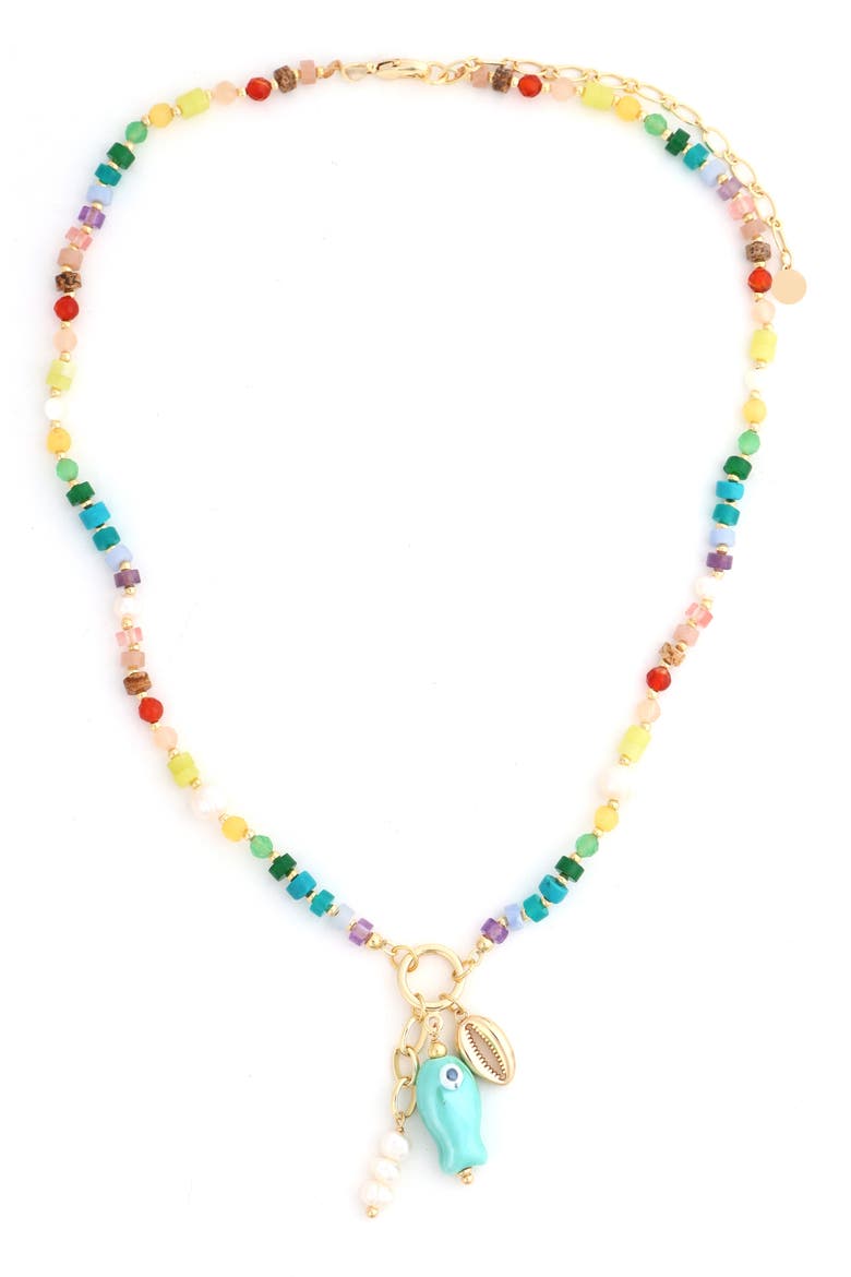 Beaded Fish Pendant Neckace, Main, color, MULTI