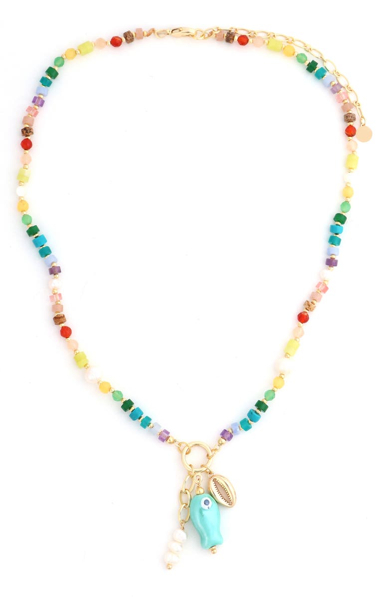 Panacea Beaded Fish Pendant Neckace, Main, color, Rainbow Multi