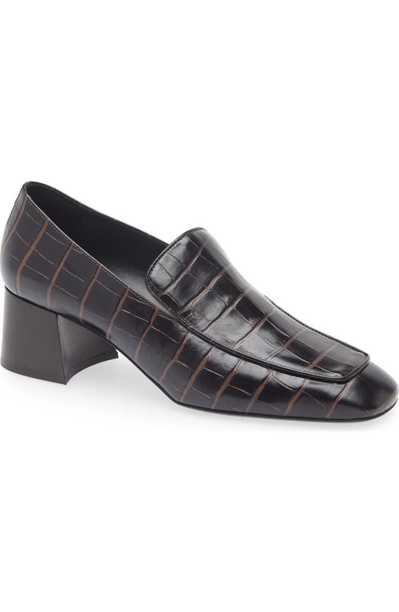 TOTEME The Block Heel Croc Embossed Loafer, Main, color, Dark Brown