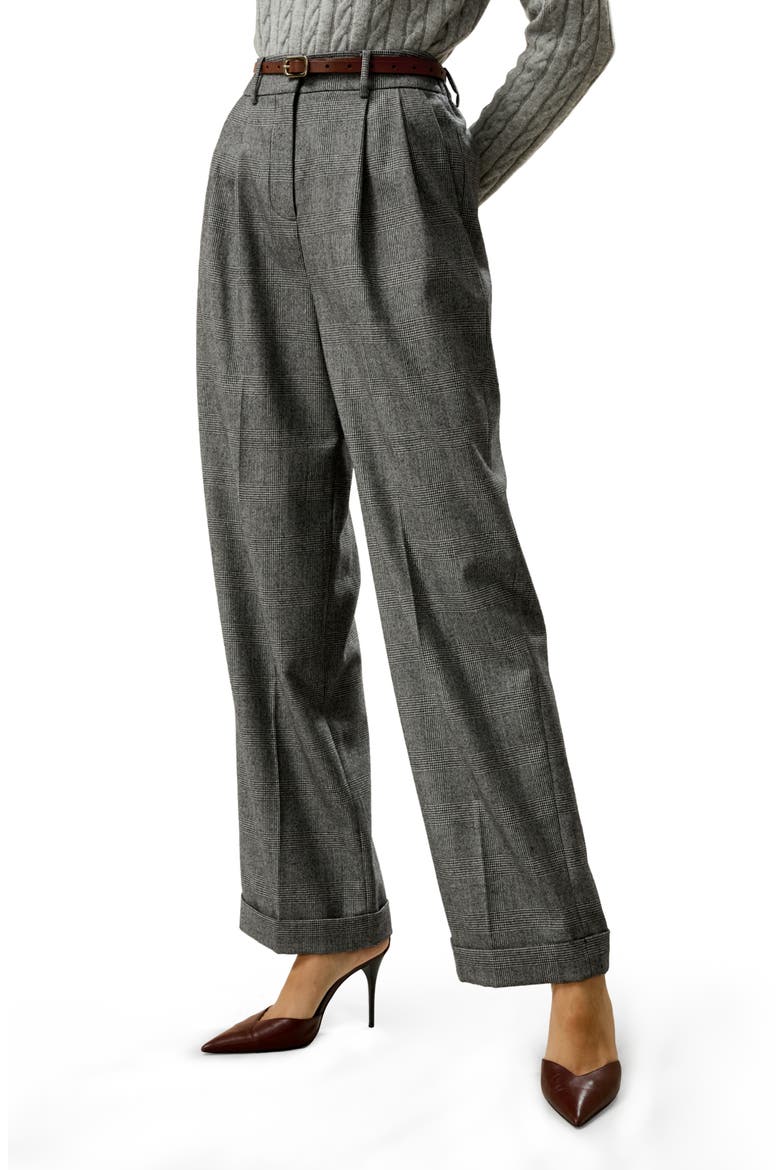 Women's Wide Leg Wool-flannel Suit Trousers, Main, color, Glen Check