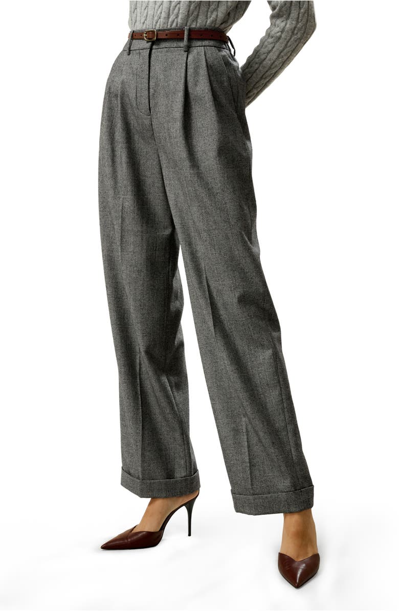 Lilysilk Wide Leg Wool-flannel Suit Trousers, Main, color, Glen Check