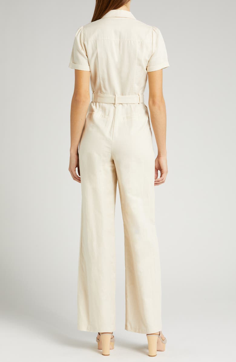 PAIGE Aislee Belted Linen Blend Jumpsuit, Alternate, color, Parchmt