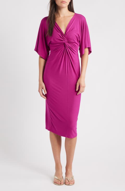 Twist Front Knit Midi Dress