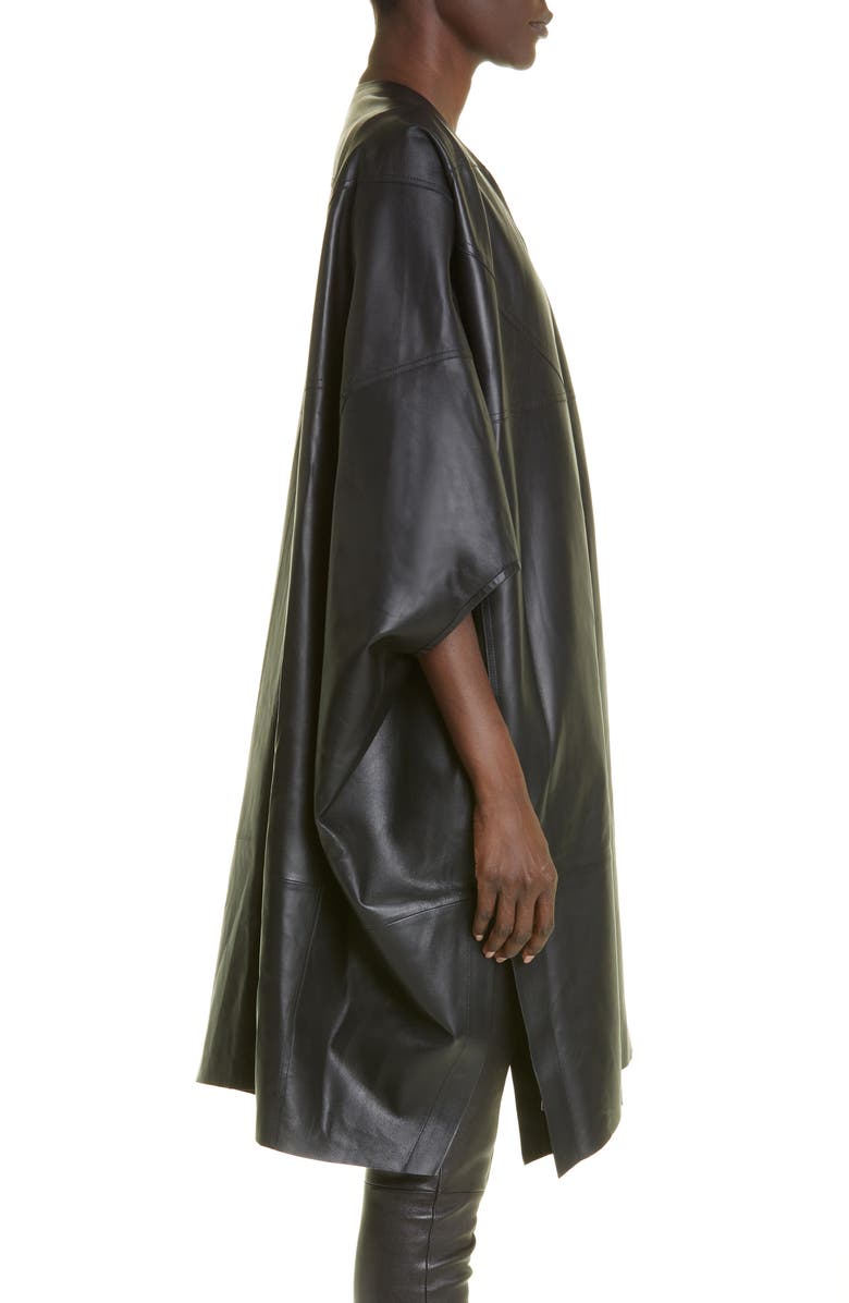 Rick Owens Cape Sleeve Lambskin Leather Peacoat, Alternate, color,