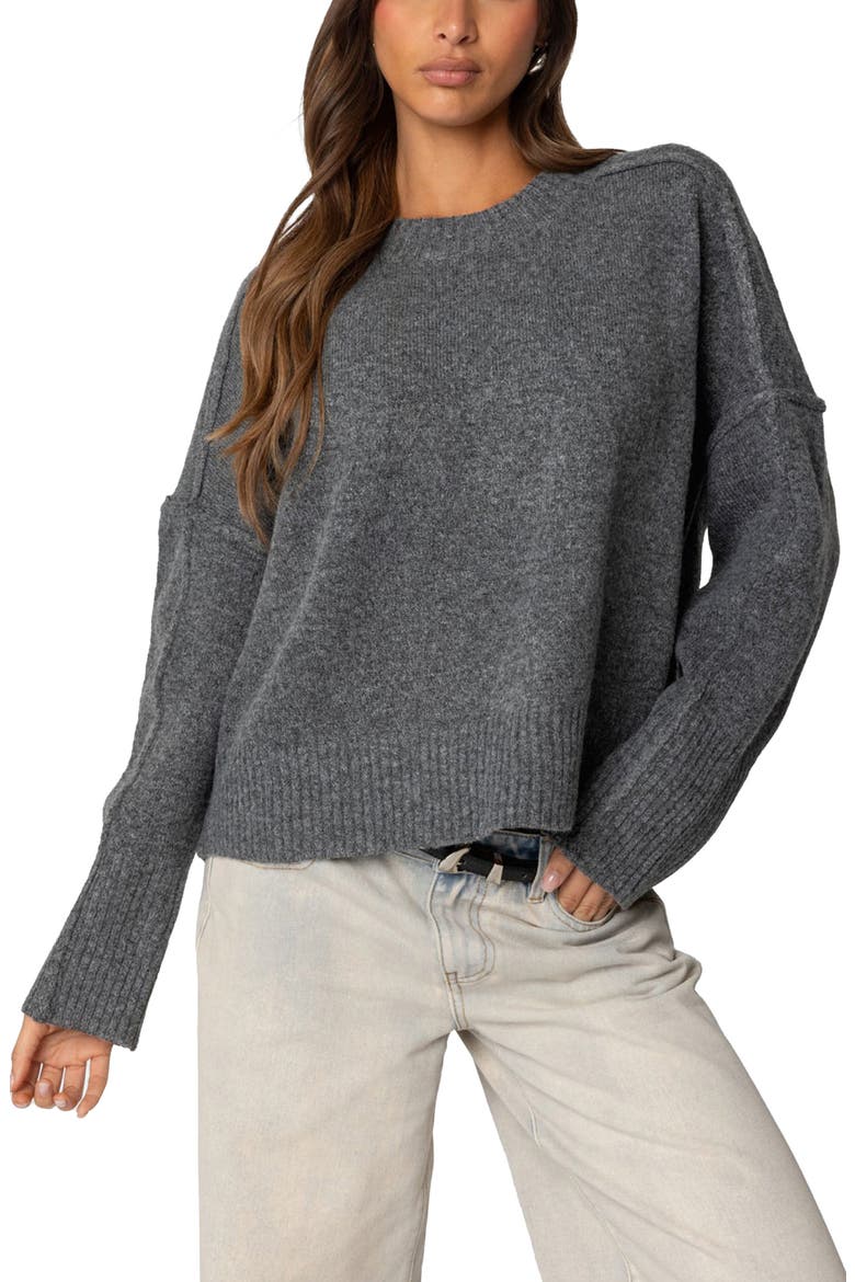 Shirley Oversize Crewneck Sweater, Main, color, DARK-GRAY