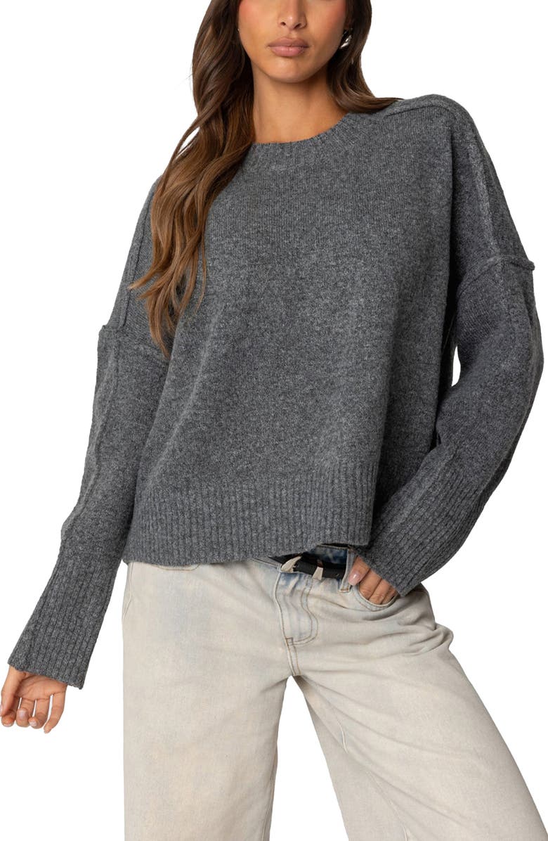 EDIKTED Shirley Oversize Crewneck Sweater, Main, color, Dark-Gray