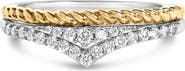 Haus of Brilliance 10K Yellow Gold Plated Sterling Silver 1/4 Cttw Diamond Chevron and Rope Band Ring