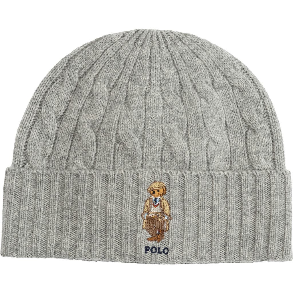 Polo Ralph Lauren Charles Bear Cable Beanie In Gray