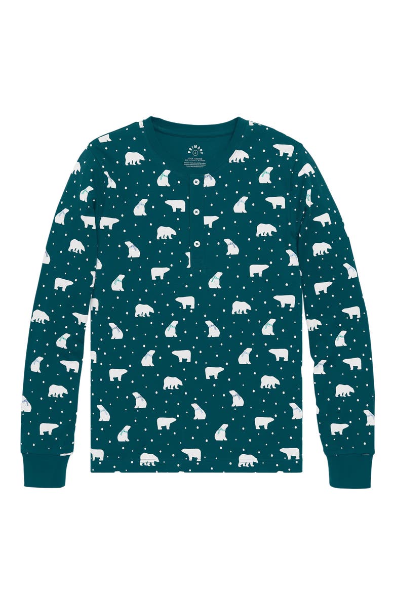 Primary Adult Organic Long Sleeve Henley Pj Top in Holiday Animal Friends, Main, color, 