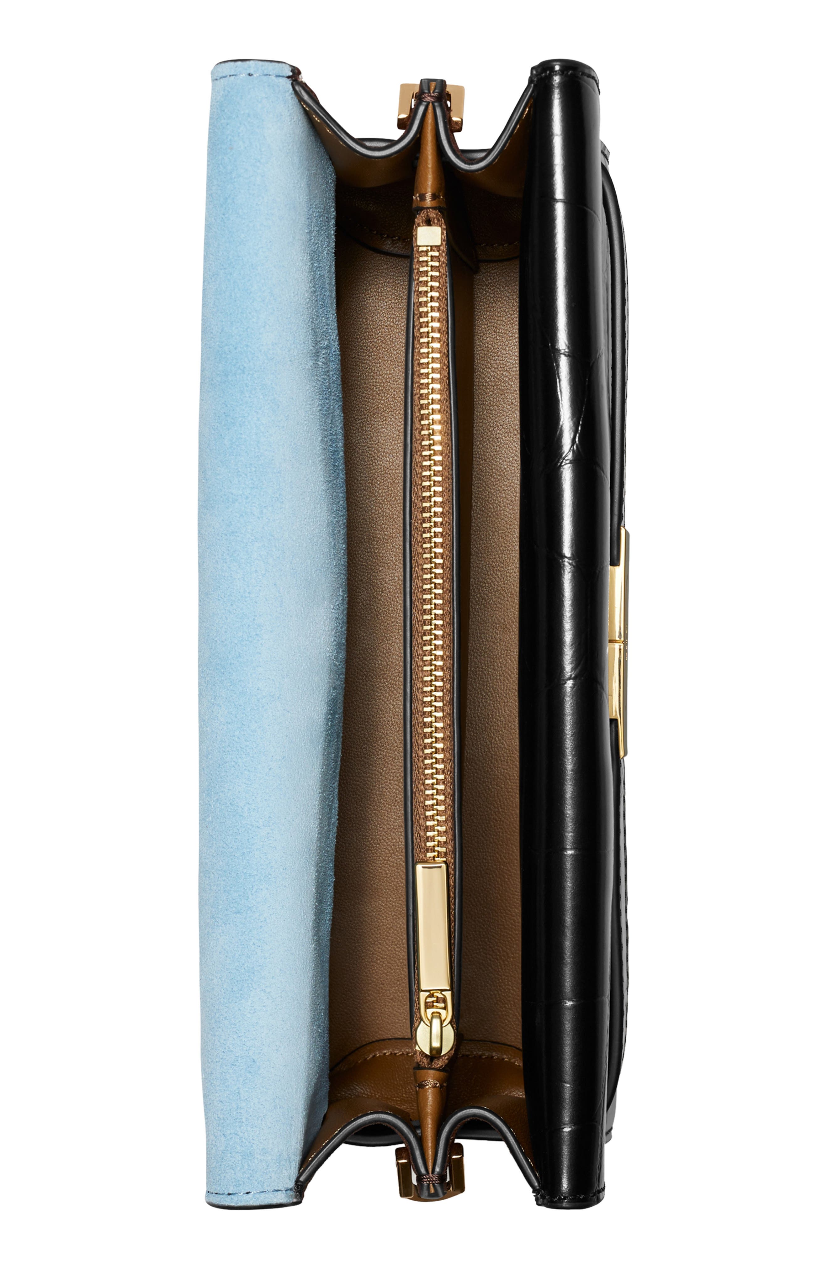 Lee Radziwill Croc Embossed Leather Shoulder Bag, Alternate, color, BLACK
