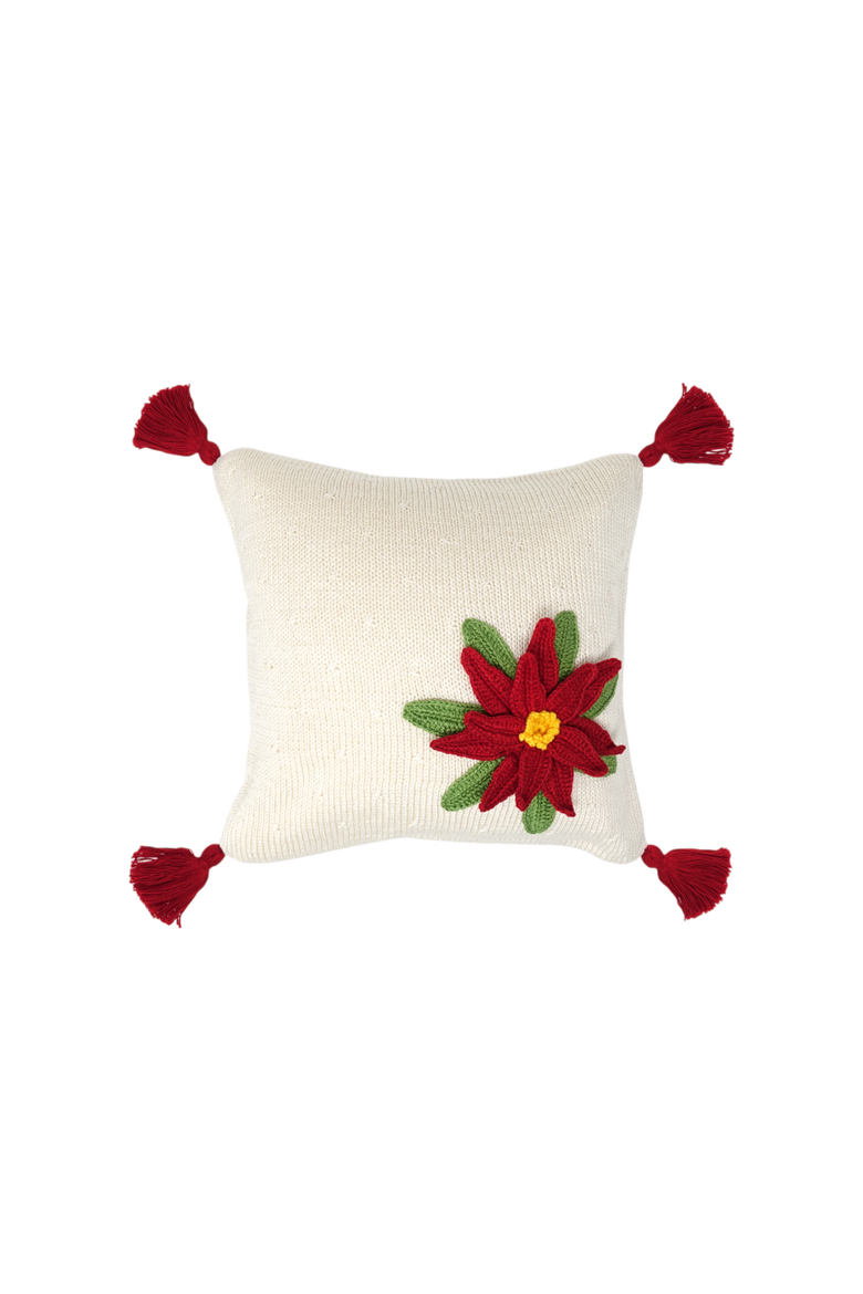 10" Poinsettia Pillow, Main, color, Ivory