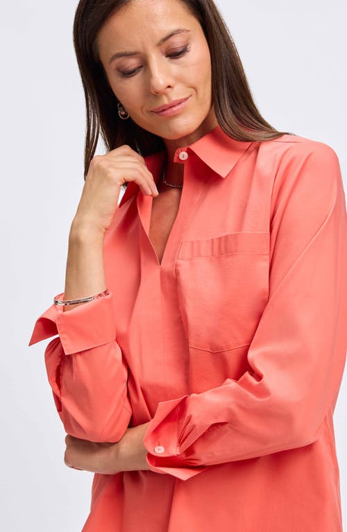 Foxcroft Bella Solid Popover Top In Tangerine