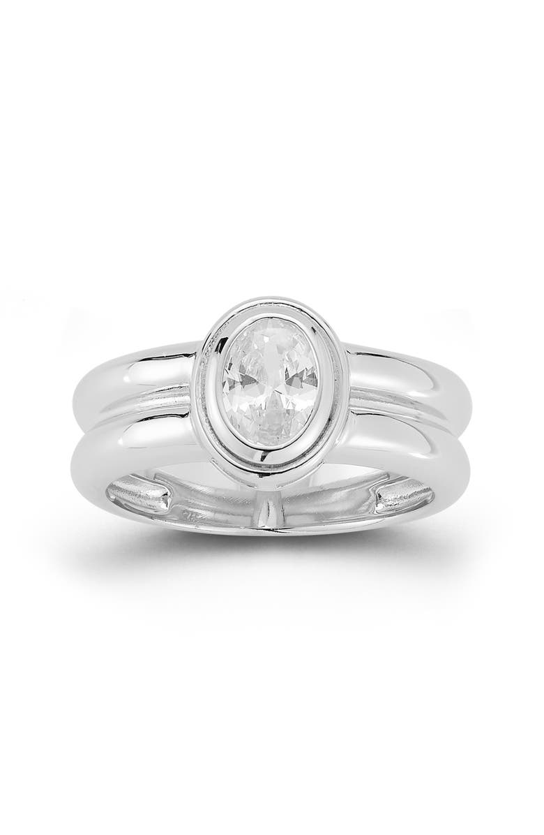 GLAZE JEWELRY Oval Cut Cubic Zirconia Band Ring, Main, color, Silver