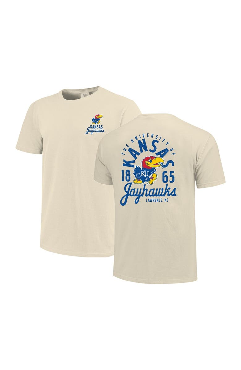 IMAGE ONE Men's Cream Kansas Jayhawks Comfort Colors Mascot Overlay T-Shirt, Alternate, color, Cream