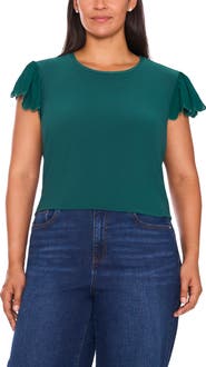 CeCe Scallop Sleeve Crewneck Jersey Top