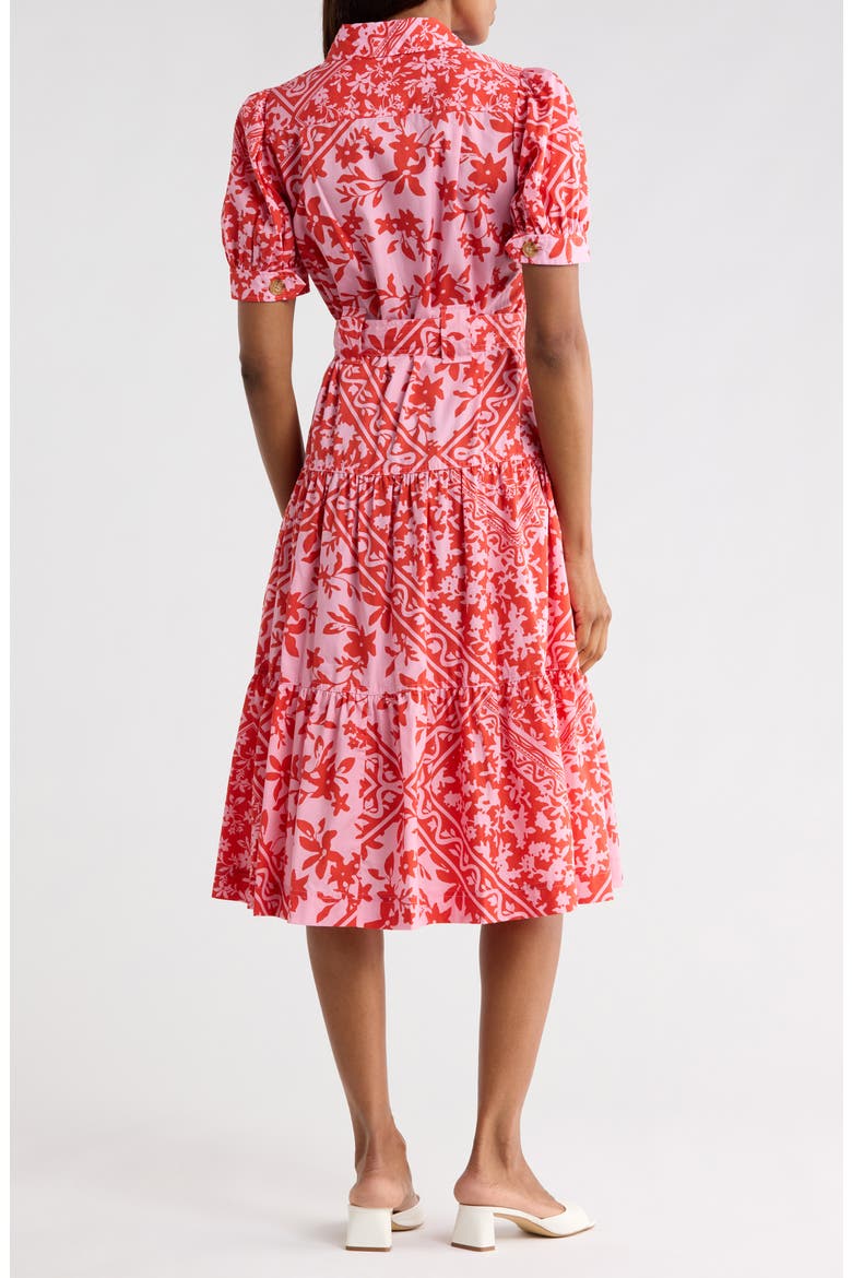 Buffy Floral Print Tie Waist Tiered Midi Dress, Alternate, color, PINK TILE