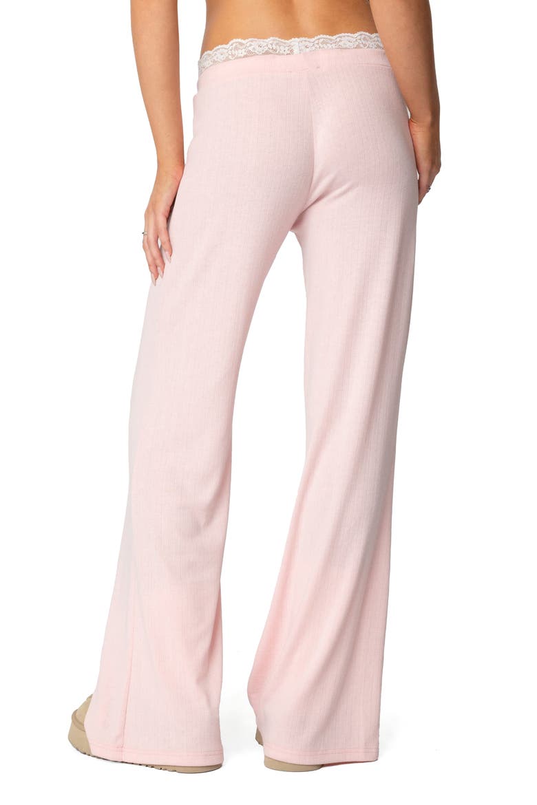 Peekaboo Lace Trim Knit Wide Leg Pants, Alternate, color, PINK