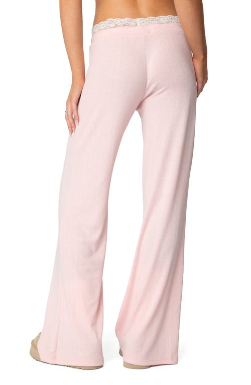 Edikted Peekaboo Lace Trim Knit Wide Leg Pants In Pink