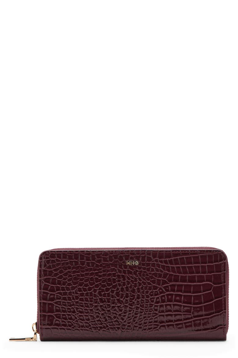 Large Croc Embossed Faux Leather Wallet, Main, color, BURGUNDY