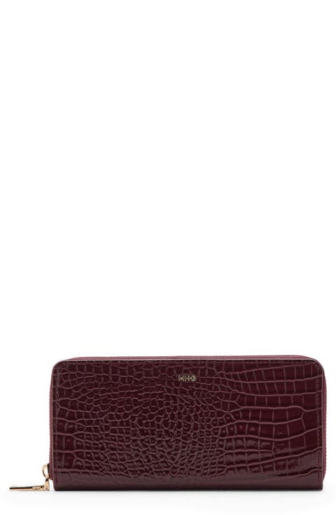 Large Croc Embossed Faux Leather Wallet
