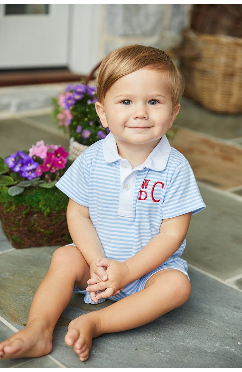 Little English Peter Pan Polo Romper, Alternate, color, Light Blue Stripe