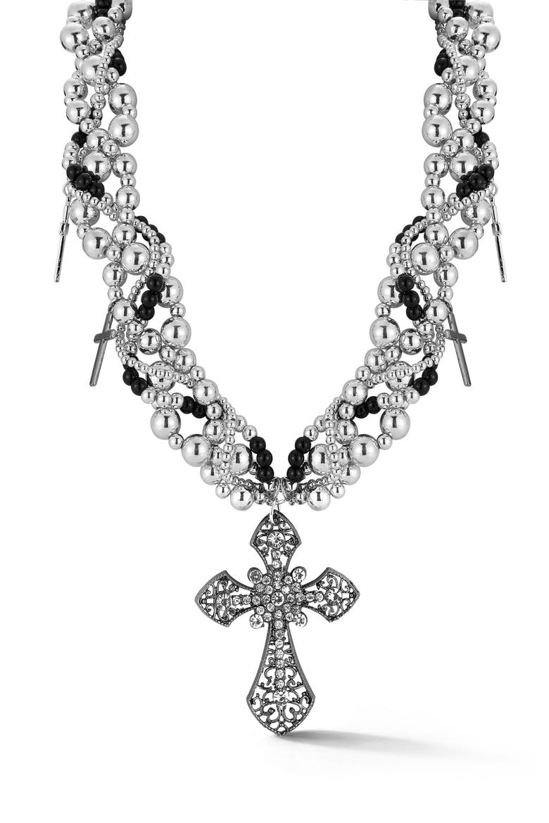Cross Statement Necklace, Main, color, SILVER