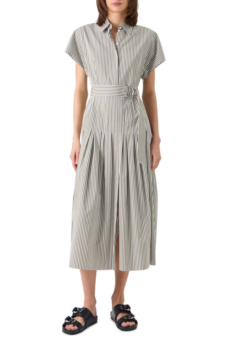 Belted Kodak Stripe Cotton Shirtdress, Main, color, GREEN TEA-CREAM