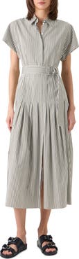Akris punto Belted Kodak Stripe Cotton Shirtdress