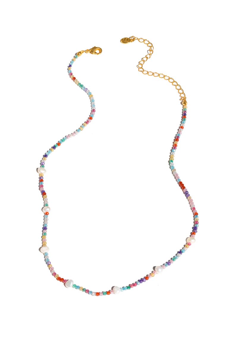 Rainbow Imitation Pearl Beaded Layered Necklace, Alternate, color, GOLD