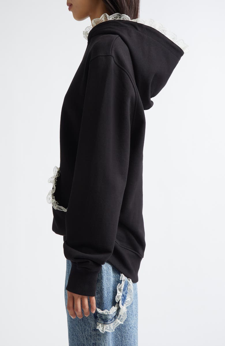 Tanner Fletcher Gender Inclusive Becky Lace Trim Cotton Hoodie, Alternate, color,