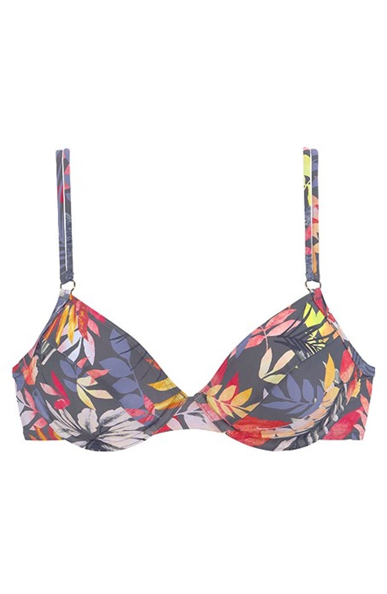 LASCANA Tropical Print Underwire Bikini Top Size 38C, Alternate, color, Grey Printed