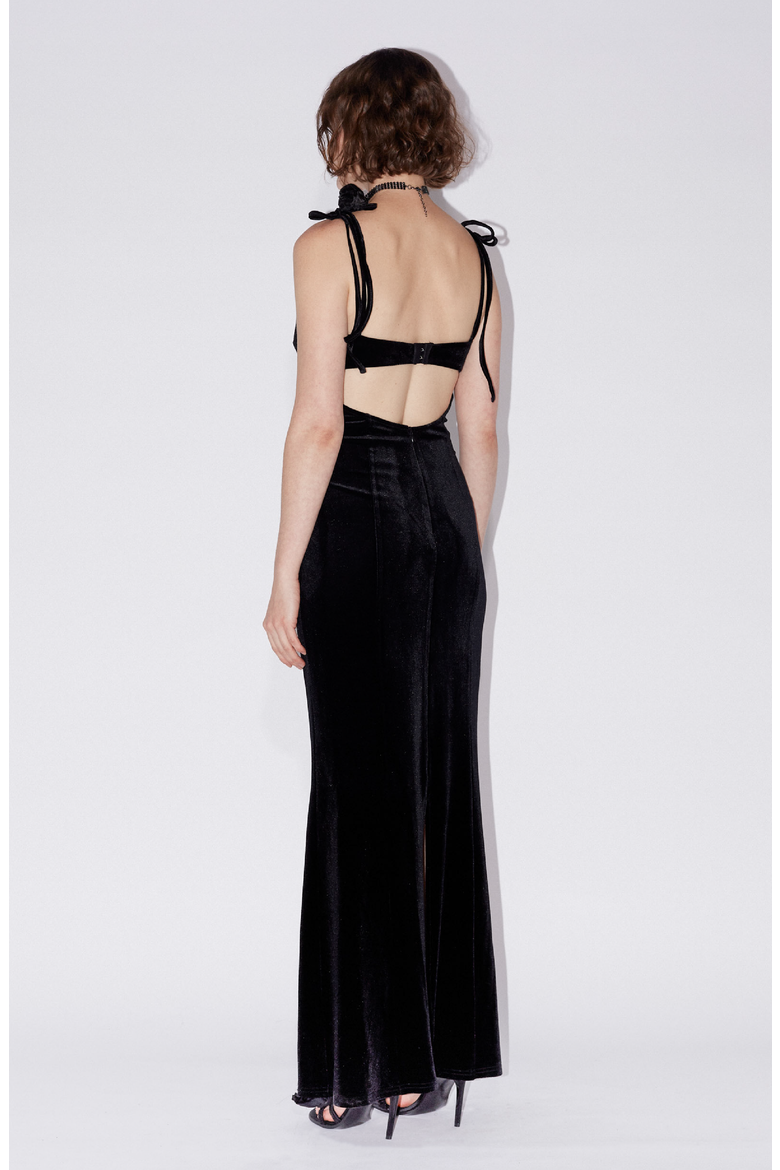 Open Back Velvet Dress, Alternate, color, Black