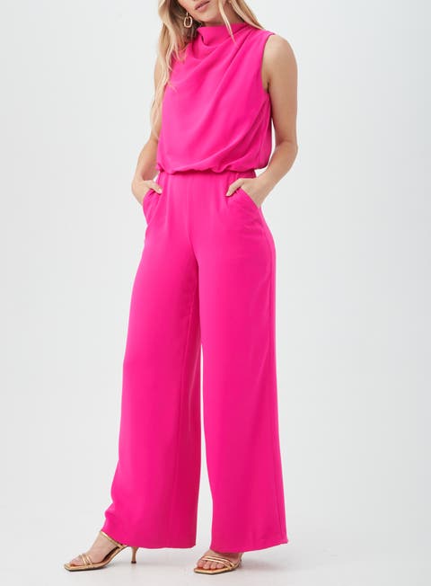 Dress The Population Baby Pink Draped Neck Wide-Leg Jumpsuit Size hotsell Small