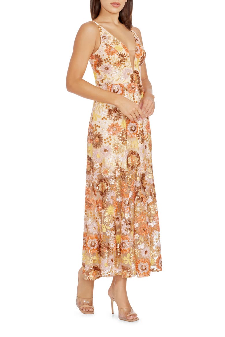 Sierra Floral Sequin Midi Cocktail Dress, Alternate, color, AMBER MULTI