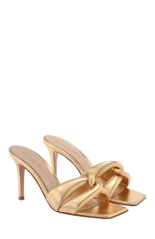 Gianvito Rossi Love Knot Metallic Square Toe Mules In Gold