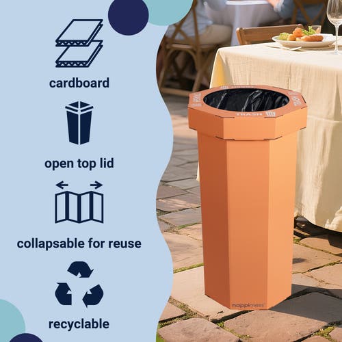 Happimess Fleur 25-gallon Classic Disposable Corrugated Cardboard Event Trash Can And Recycling Bin In Orange