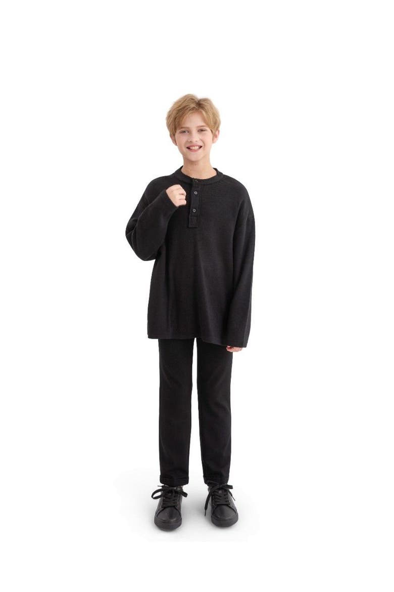 Three-Button Henley Top, Alternate, color, Black