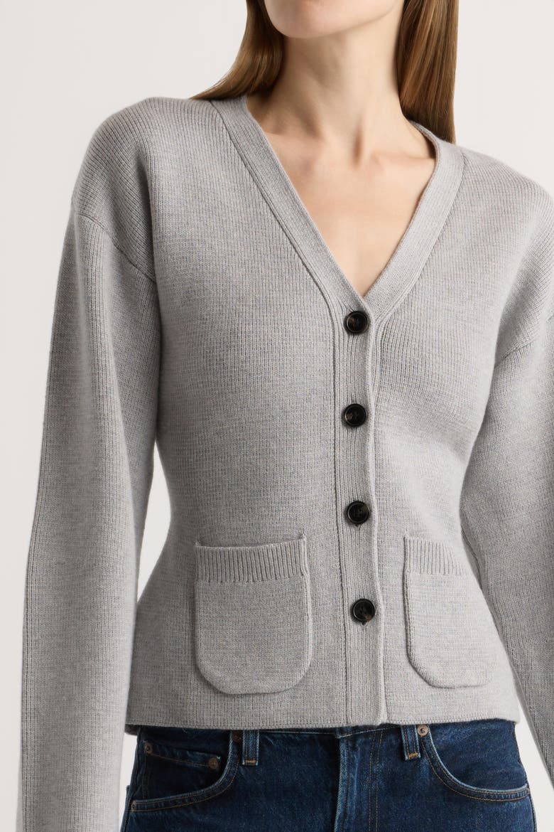 Elinor Organic Cotton-Wool V-Neck Cardigan, Alternate, color, Light Graphite