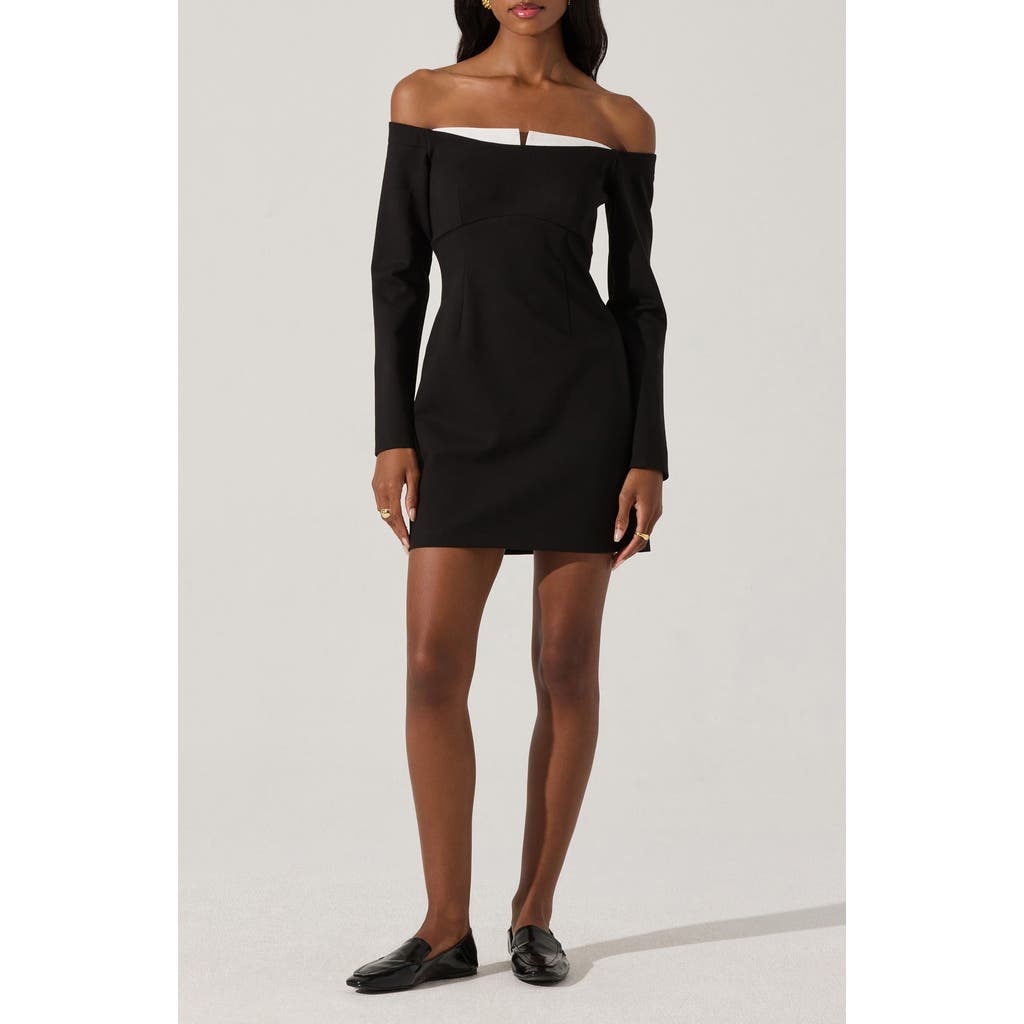 Astr The Label Contrast Long Sleeve Off The Shoulder Minidress