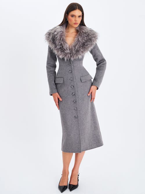 Miss Circle Faye Wool Blend Single-breasted Coat With Removable Faux Fur Collar In Gray