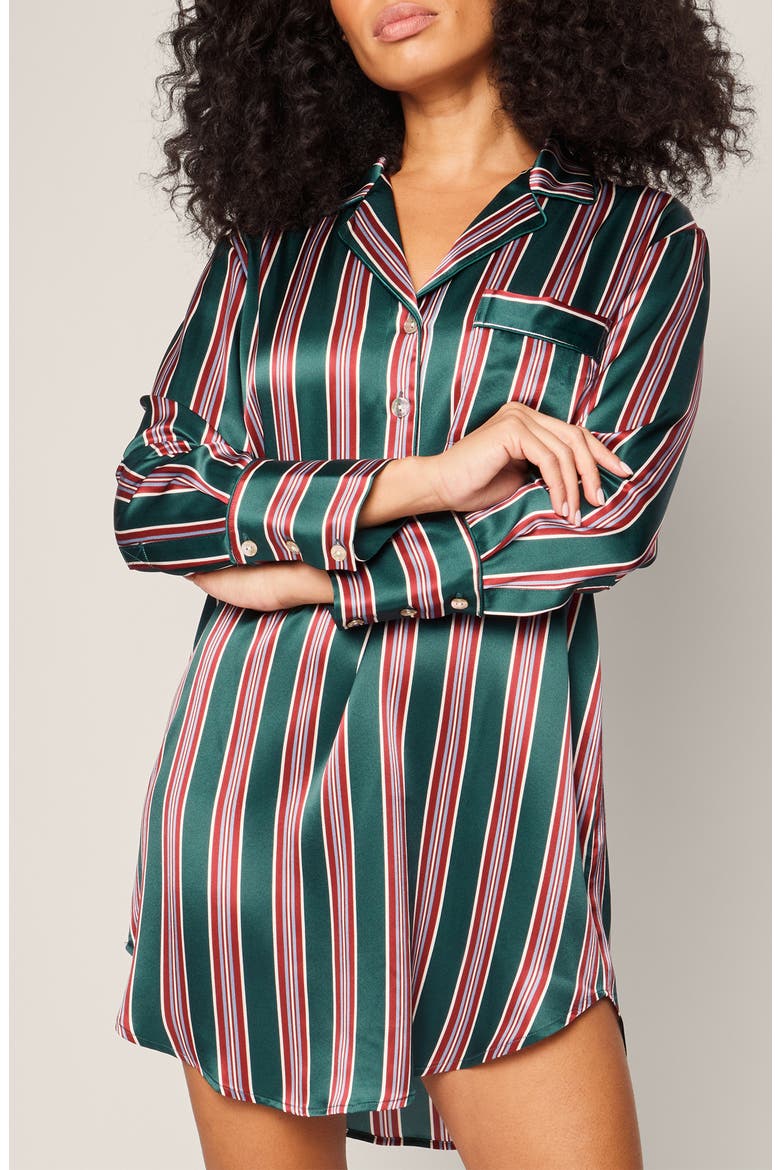 Lancaster Stripe Mulberry Silk Nightgown, Main, color, GREEN