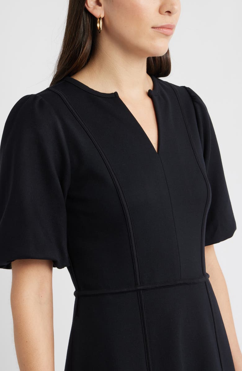 Caslon<sup>®</sup> Puff Sleeve Ponte Dress, Alternate, color, Black