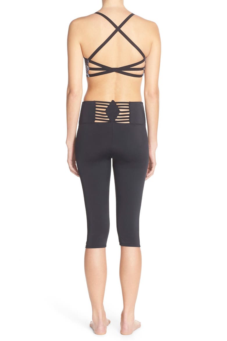 'Sun Ray' Cutout Back Capris, Alternate, color, BLACK