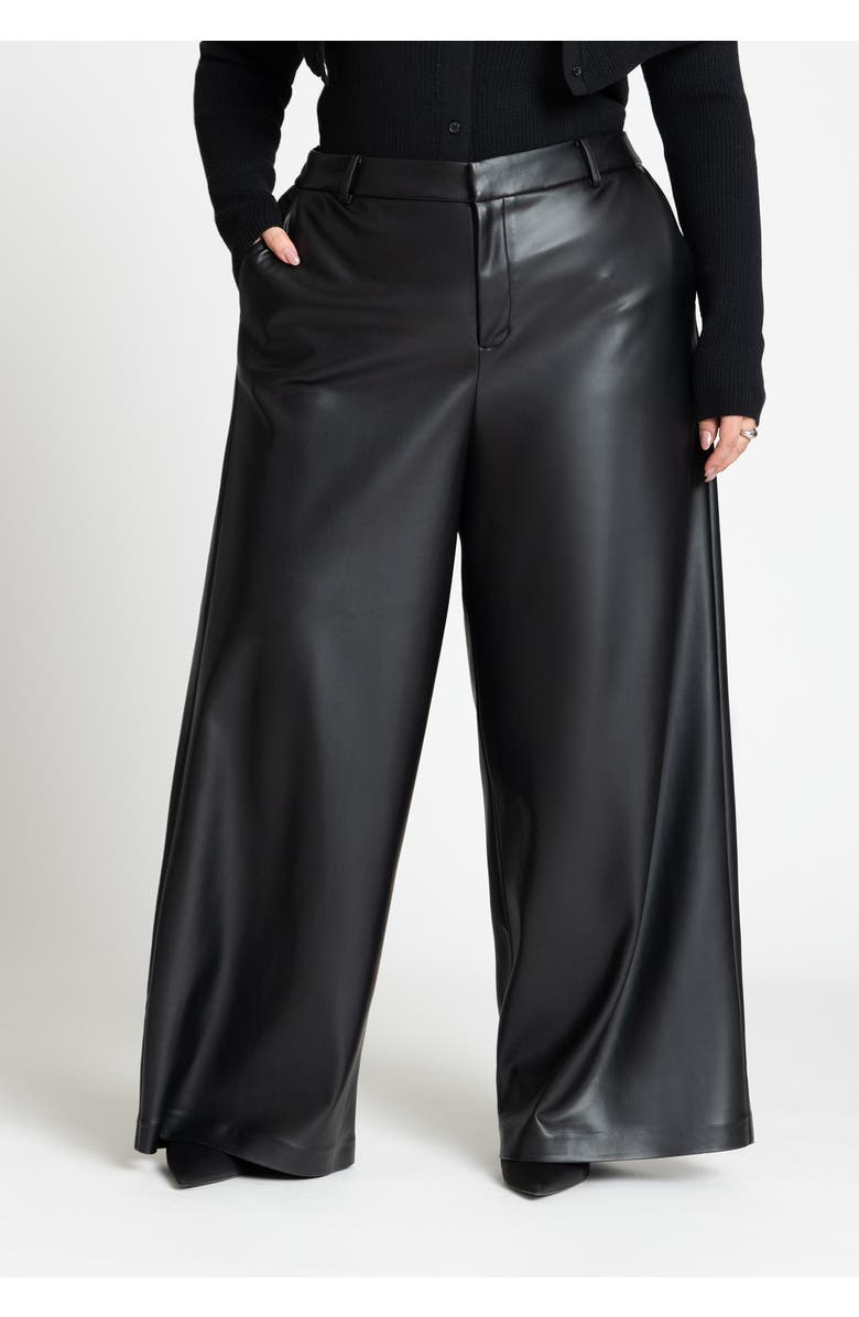 ELOQUII Wide Leg Faux Leather Pant, Alternate, color, Black Onyx