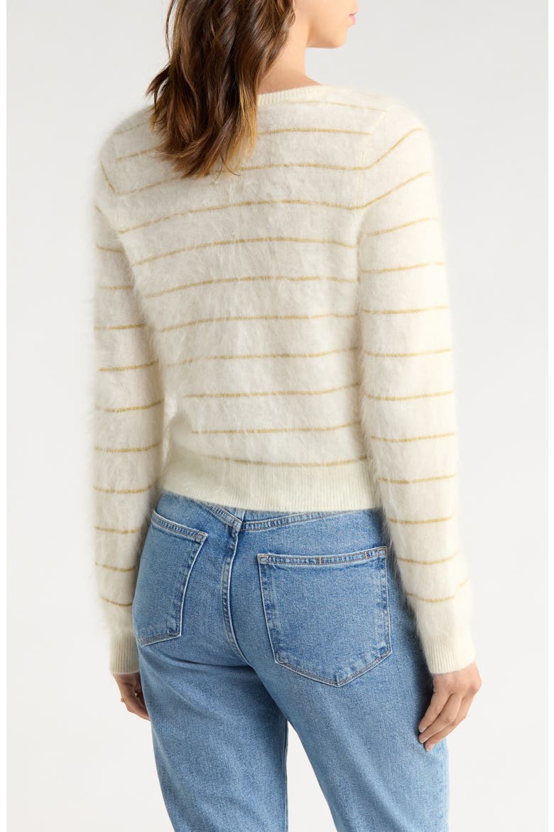 Fortuna Stripe Cashmere Cardigan, Alternate, color, ANTIQUE WHITE/ GOLD