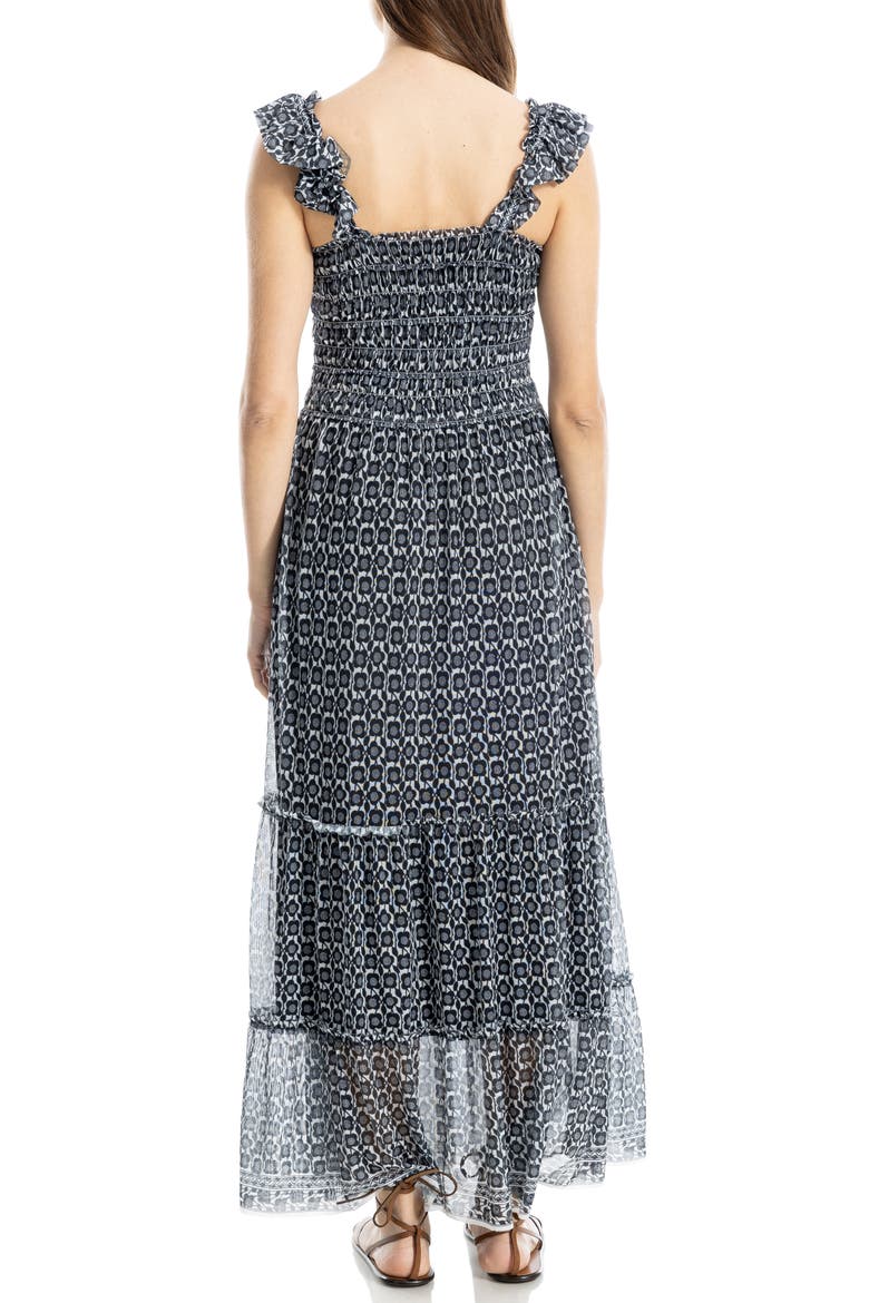 Floral Ruffle Strap Smocked Tiered Chiffon Maxi Dress, Alternate, color, CREAM/ BLACK SMALL POPPY