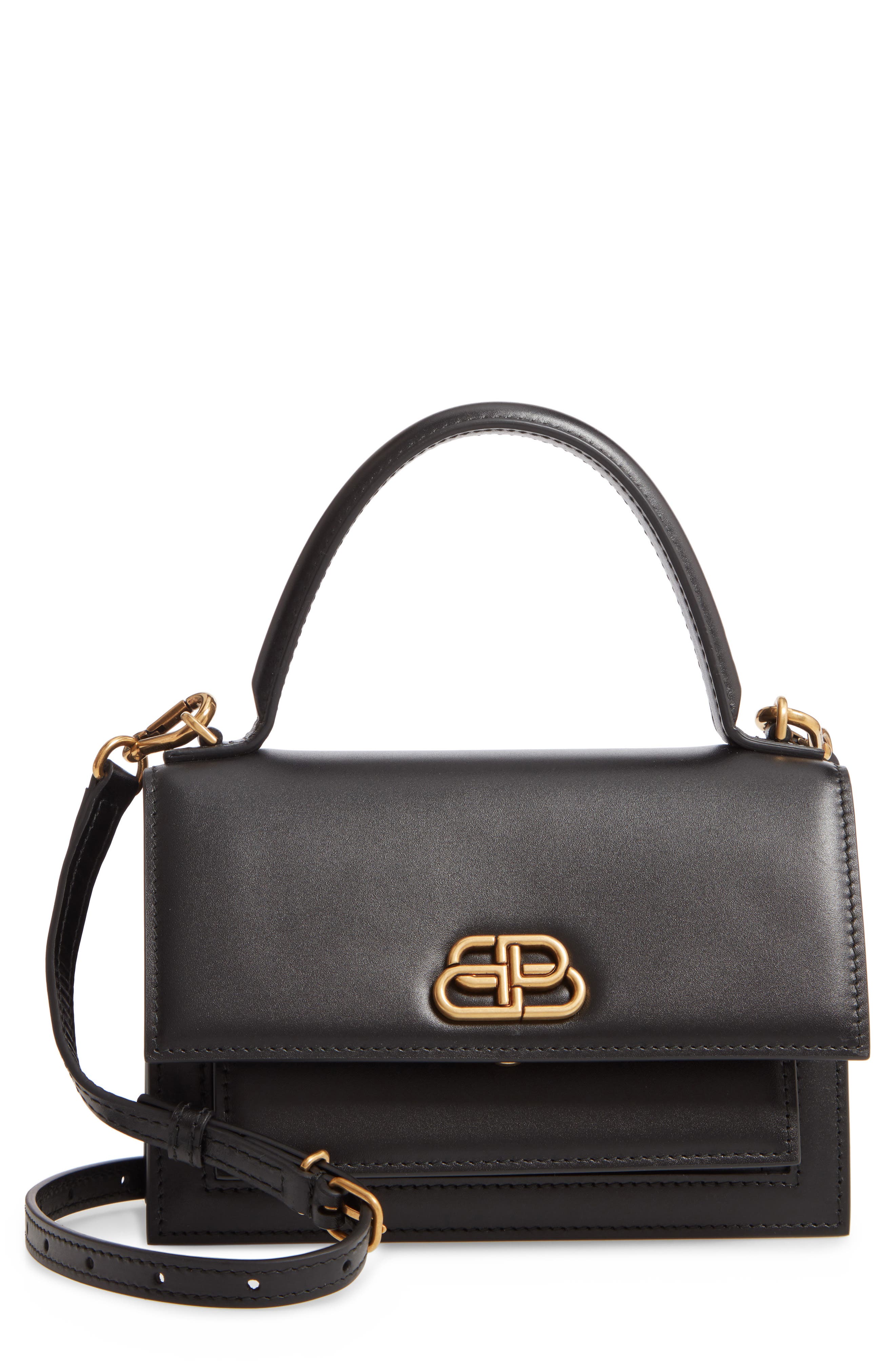 Balenciaga Extra Small Sharp Top Handle Leather Satchel, Main, color, 