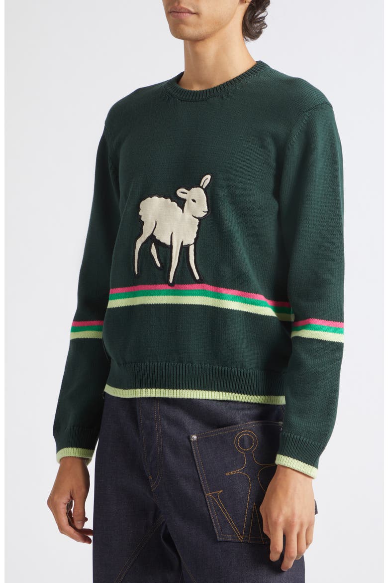 Sheep Crewneck Sweater, Alternate, color, DARK FIR